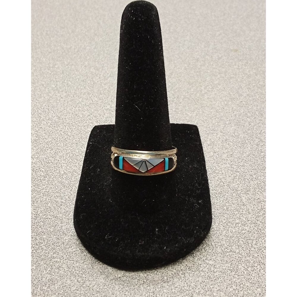 Sterling Silver Inlay Ring With Geometric Design